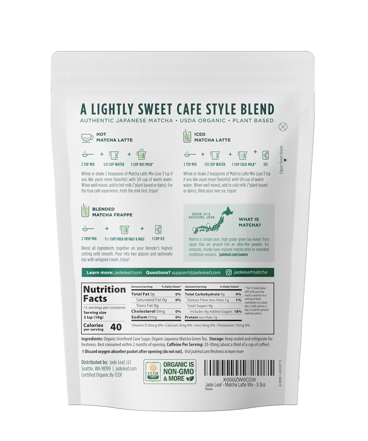 Organic Café-Style Matcha Latte Mix